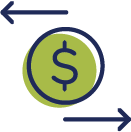 Accounting Icon - line drawing of a coin and two arrows